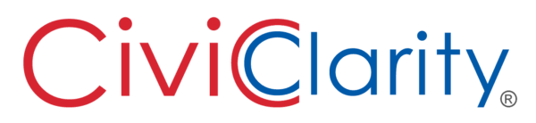 CiviClarity logo in red and blue colors.