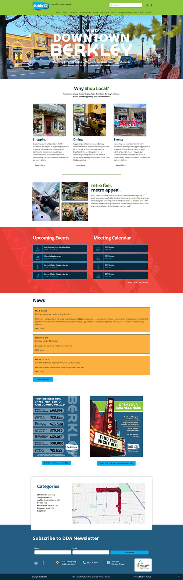 Interactive webpage of Downtown Berkley with vibrant visuals.