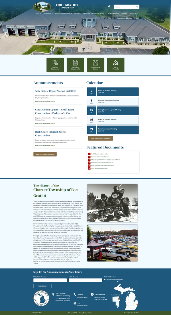 Aerial view of Fort Gratiot Township website homepage