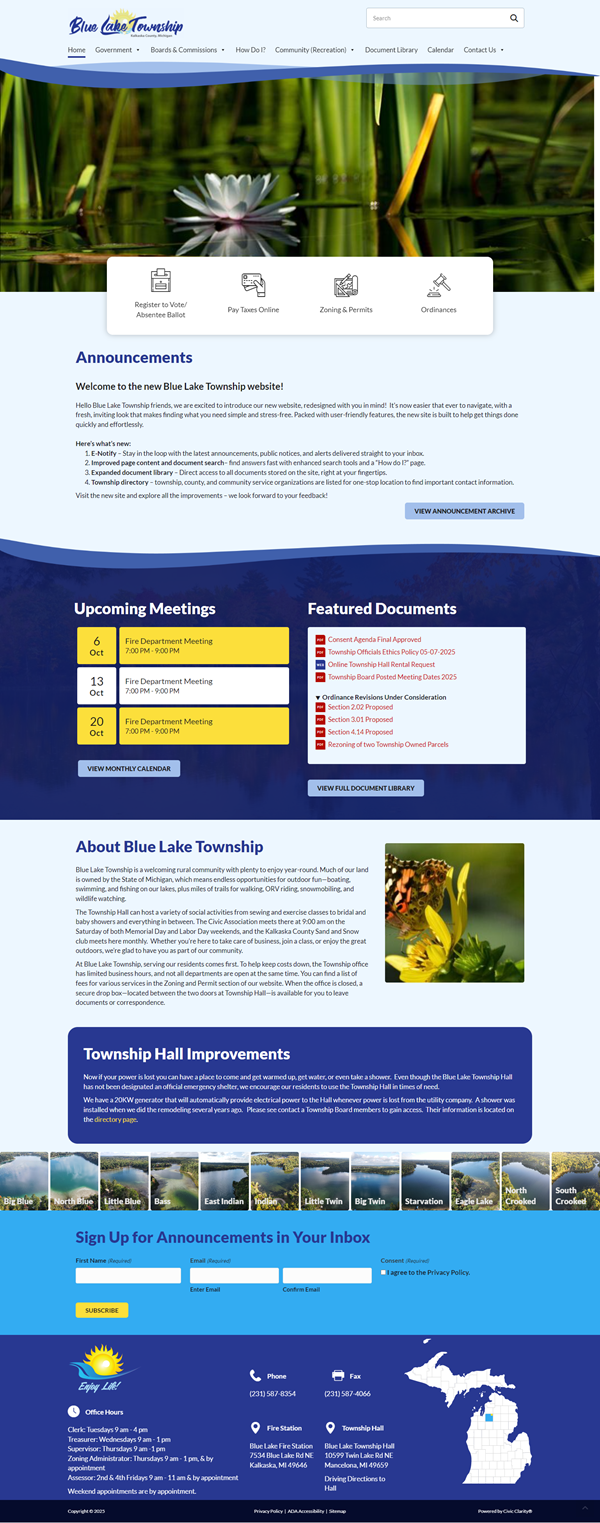 Blue Lake Township official website announcement page