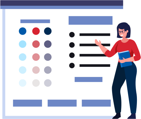 Person presenting color options on a chart.