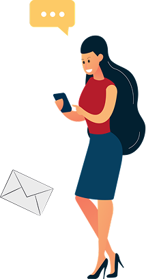 Woman texting with speech bubble and envelope