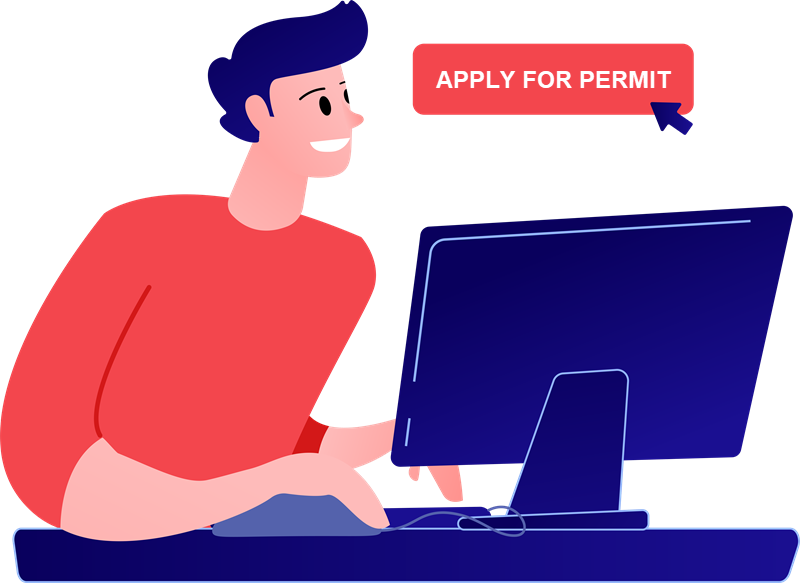 Person applying for a permit on a computer.