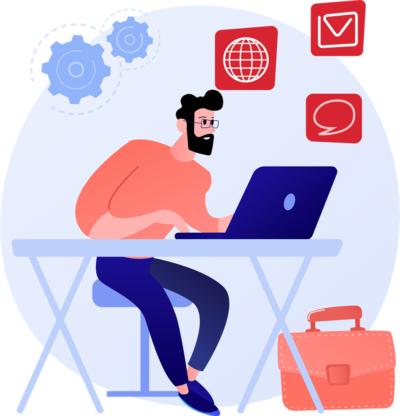 Person working on a laptop at a desk