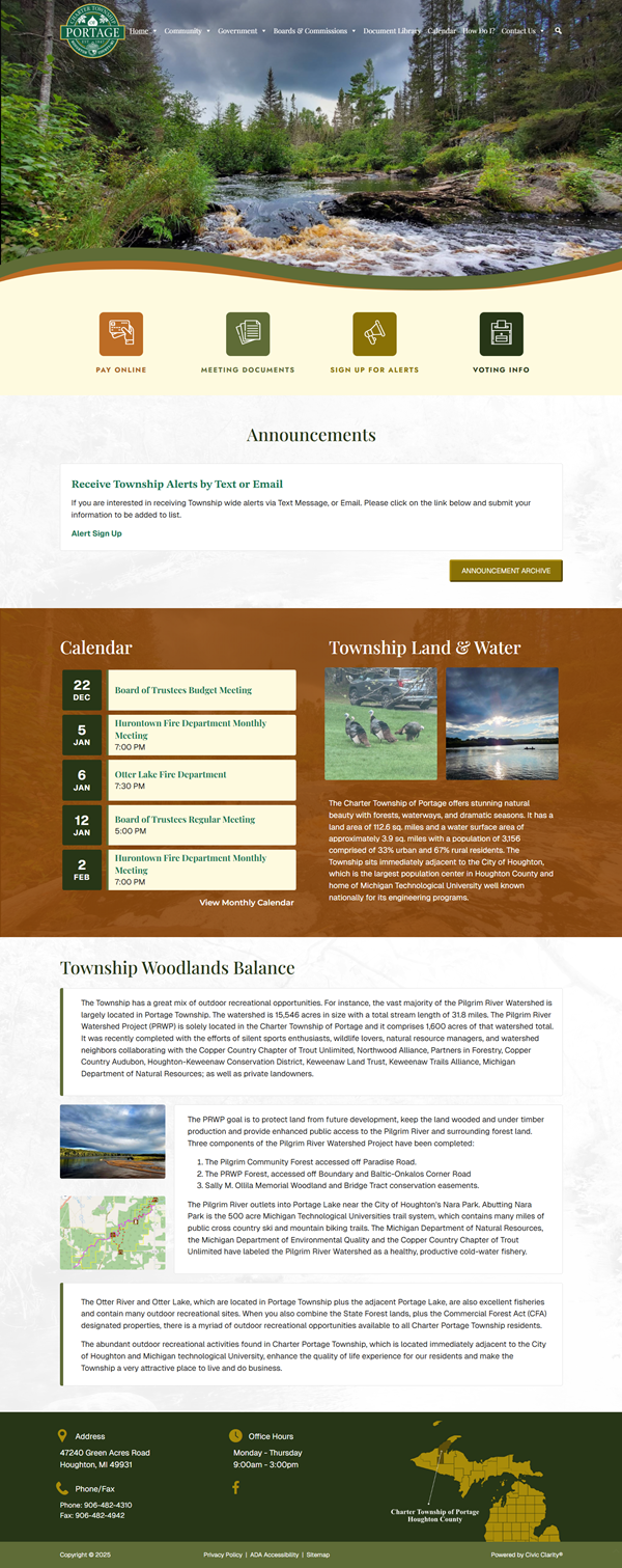 Scenic river surrounded by trees in Portage Township.